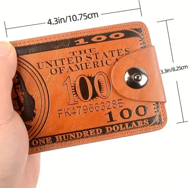 Men's Brown Leather Bifold Wallet with US Dollar Bill Design - Image 2