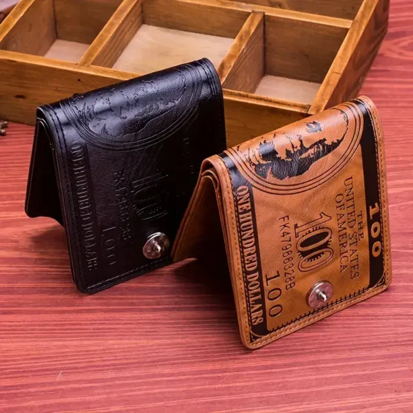 Men's Brown Leather Bifold Wallet with US Dollar Bill Design