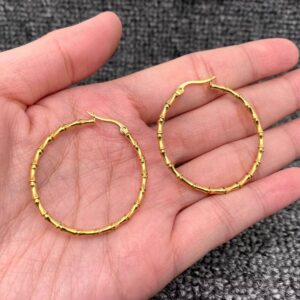 Elegant 18K Gold-Plated Stainless-Steel Bamboo Hoop Earrings - FGS: Golden