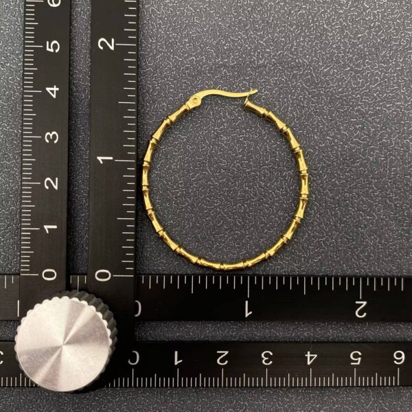 Elegant 18K Gold-Plated Stainless-Steel Bamboo Hoop Earrings - FGS: Golden - Image 3