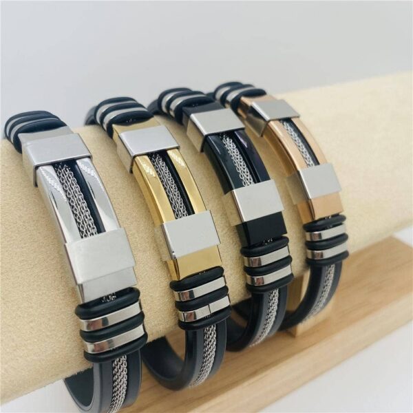 Stylish Men's Silicone Titanium Steel Bracelet - MJ/BC: Gold - Image 2